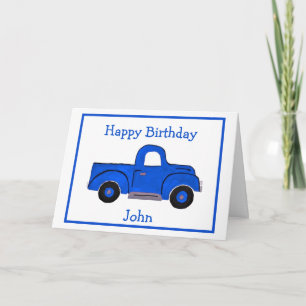 Handpainted Vintage Blue Truck Design Card