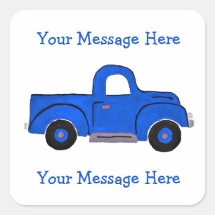 Handpainted Vintage Blue Truck Design Square Sticker