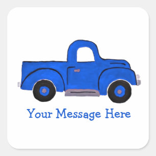 Handpainted Vintage Blue Truck Design Square Sticker
