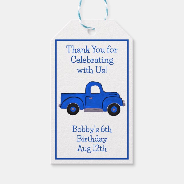 Handpainted Vintage Blue Truck  Gift Tags (Front)