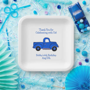 Handpainted Vintage Blue Truck Paper Plate