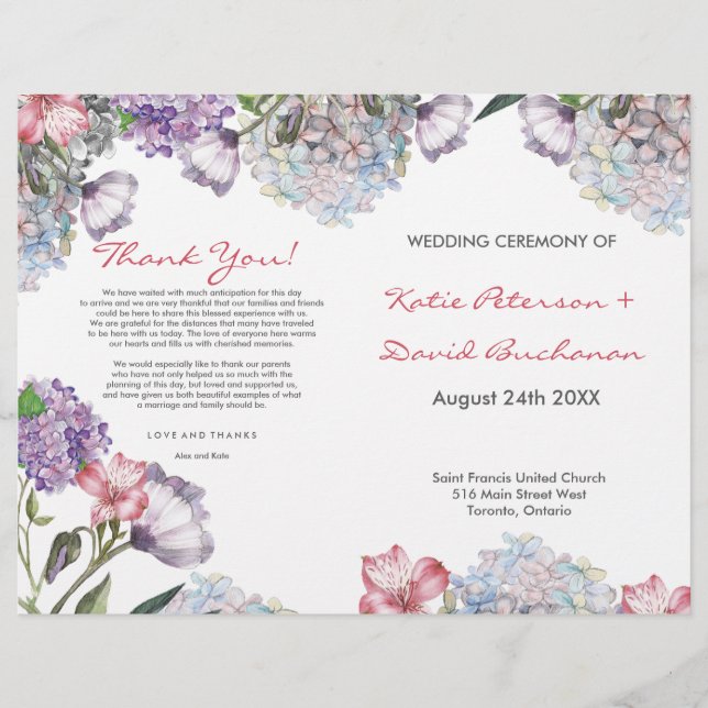 Handpainted water colour hydrangea wedding (Front)