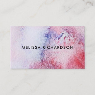 Handpainted watercolor blue pink spatter splash business card