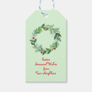 Handpainted Watercolor Christmas Holiday Wreath Gift Tags