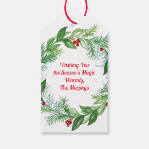 Handpainted Watercolor Christmas Holiday Wreath Gift Tags