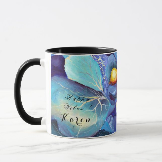 Handpainted Watercolor Floral Aqua and Blues Vibes Mug (Left)