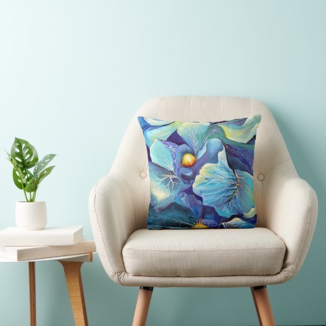 Handpainted Watercolor Floral Aqua Cushion (Chair)