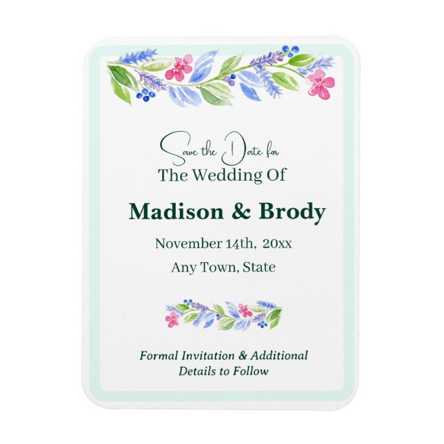 Handpainted Watercolor Floral SAVE THE Date  Magnet (Vertical)