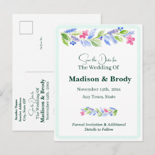 Handpainted Watercolor Floral SAVE THE Date PHOTO Announcement Postcard