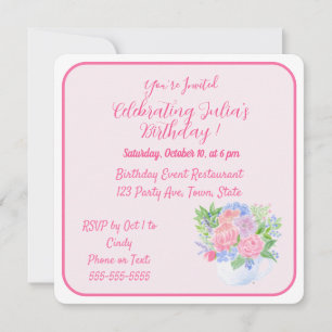Handpainted Watercolor Flowers HAPPY BIRTHDAY  Invitation