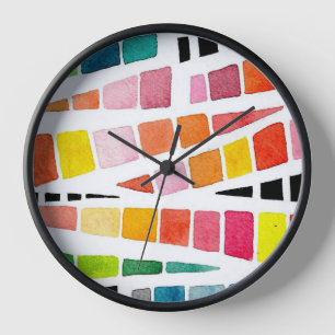 Handpainted Watercolor Geometric Pattern Clock