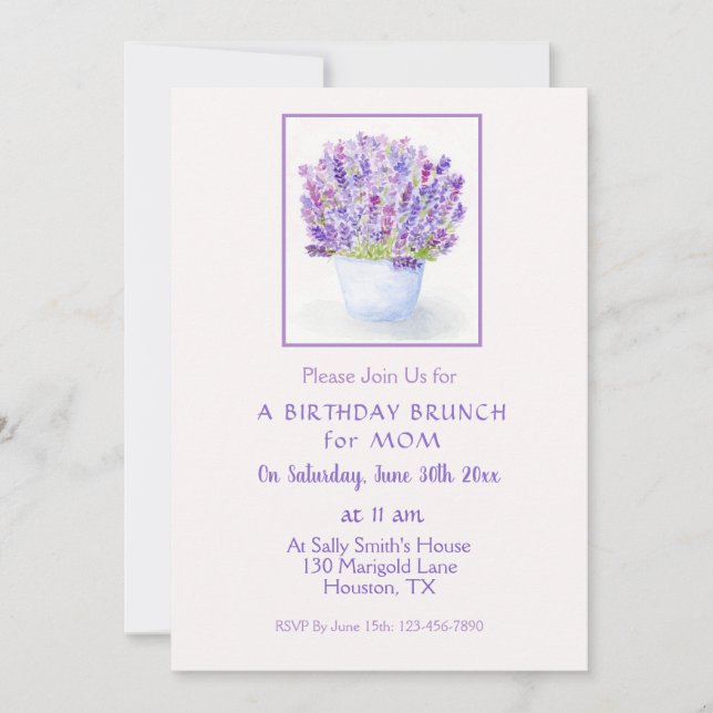 Handpainted Watercolor Lavender Floral Birthday  Invitation (Front)