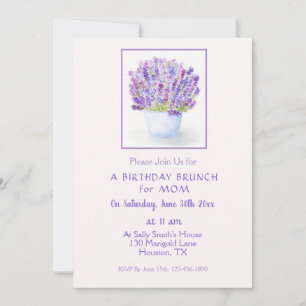 Handpainted Watercolor Lavender Floral Birthday Invitation