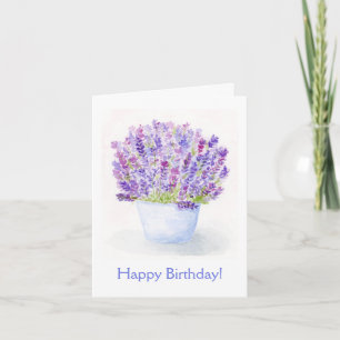 Handpainted Watercolor Lavender Floral BIRTHDAY Note Card