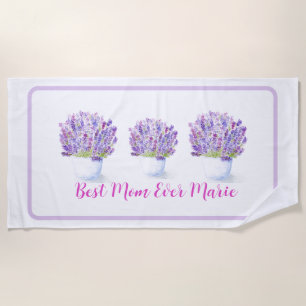 Handpainted Watercolor Lavender Floral MOM Beach Towel