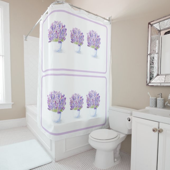 Handpainted Watercolor Lavender Floral  Shower Curtain (In Situ)