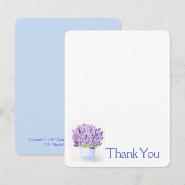 Handpainted Watercolor Lavender Floral THANK YOU Card (Front/Back)