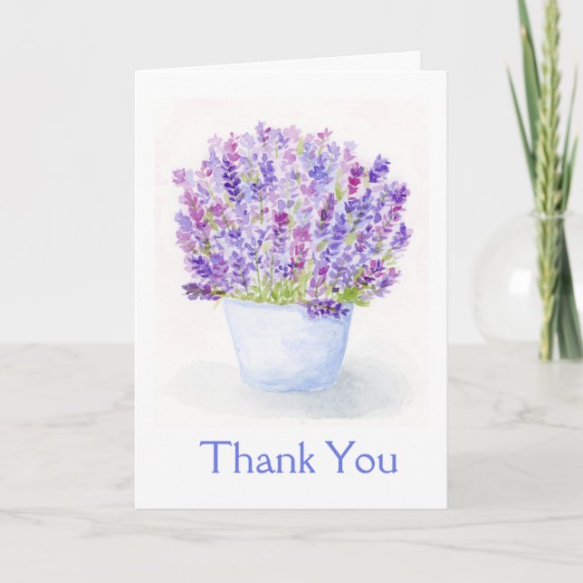 Handpainted Watercolor Lavender Floral THANK YOU  Note Card (Front)