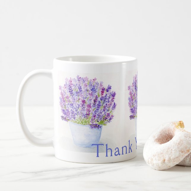 Handpainted Watercolor Lavender THANK YOU Name Coffee Mug (With Donut)