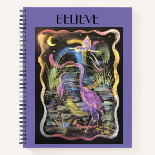 Handpainted Watercolor Purple Egrets Believe Journ Notebook