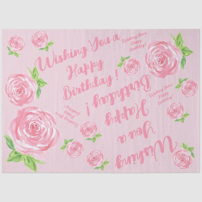 Handpainted Watercolor Rose HAPPY BIRTHDAY gift Tissue Paper (Front)