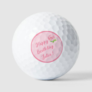 Handpainted Watercolor Rose HAPPY BIRTHDAY Golf Balls