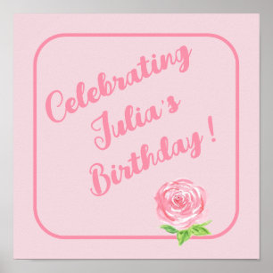 Handpainted Watercolor Rose HAPPY BIRTHDAY Poster