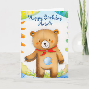 Handpainted Watercolor Teddy Bear Birthday Card