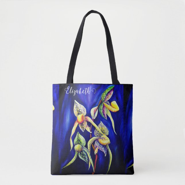 Handpainted Watercolor Tropical Exotic Orchids Tote Bag (Front)
