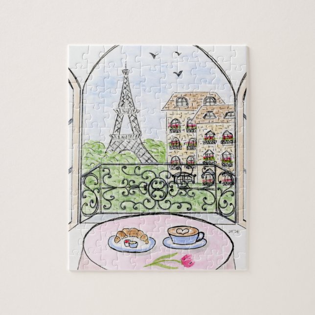 Handpainted Whimsical Paris and Eiffel Tower Jigsaw Puzzle (Vertical)