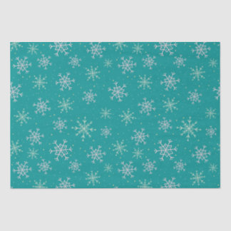 Handpainted White & Aqua Snowflakes on Teal Tissue Paper