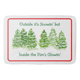 Handpainted Winter Trees Outside Snow Fires Glowin Bath Mat