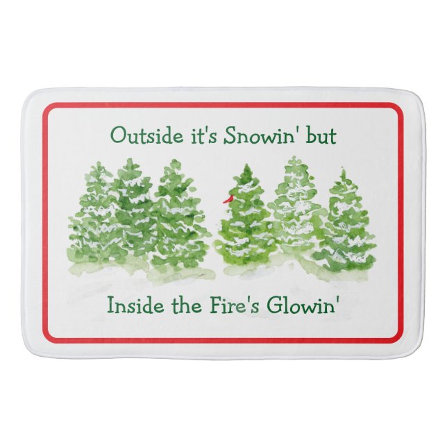 Handpainted Winter Trees Outside Snow Fires Glowin Bath Mat (Front)