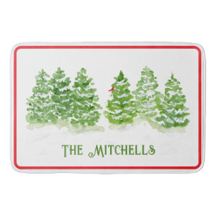 Handpainted Winter Trees PERSONALIZE NAME Bath Mat