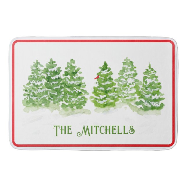 Handpainted Winter Trees PERSONALIZE NAME Bath Mat (Front)