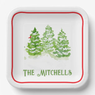 Handpainted Winter Trees PERSONALIZE NAME Paper Plate
