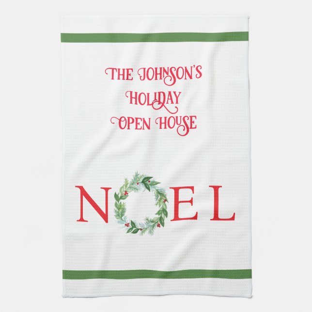 Handpainted Winter Wreath PERSONALIZE Tea Towel (Vertical)