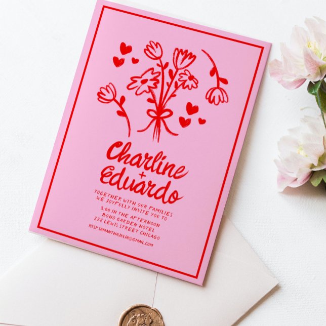 Handpainting Retro Contemporary Art Wedding Invitation (Creator Uploaded)