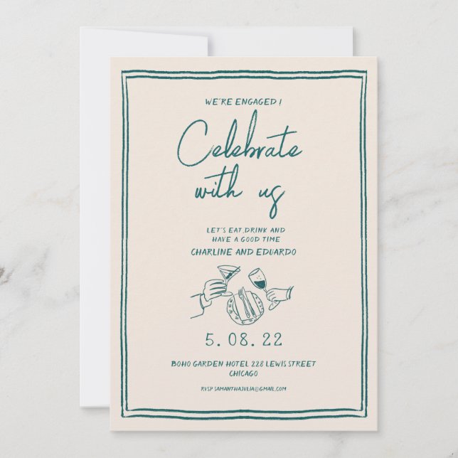 Handpainting Retro Contemporary Engagement Invitation (Front)