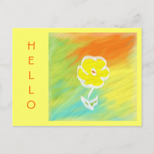 Handppainted Flower Hello Postcard