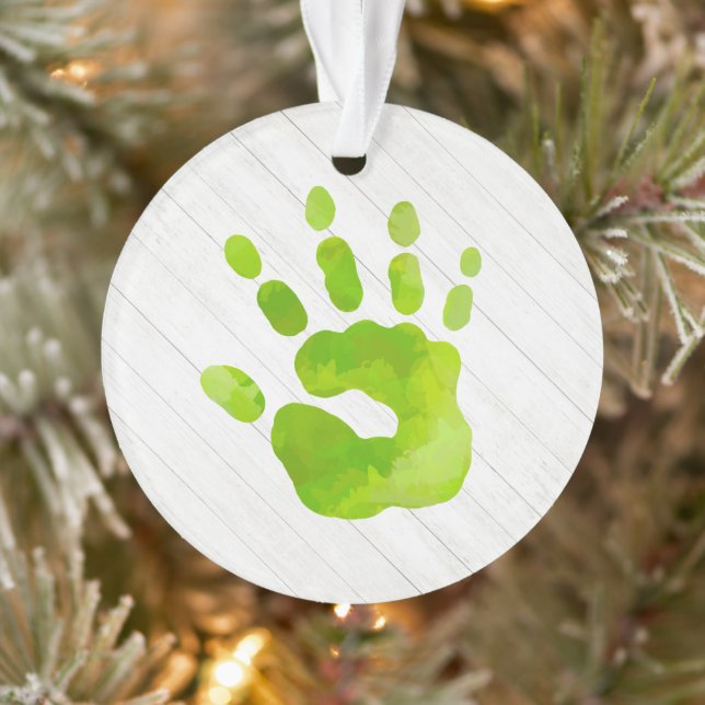 Handprint Kids Green Hand Name Year Holly Keepsake Ornament (Tree)