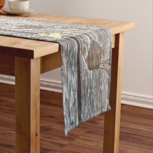 Handprints Birds on Wooden Boards with Autumn Leaf Short Table Runner