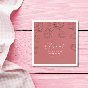 Handraw Pink Strawberry Minimalist Birthday Napkin