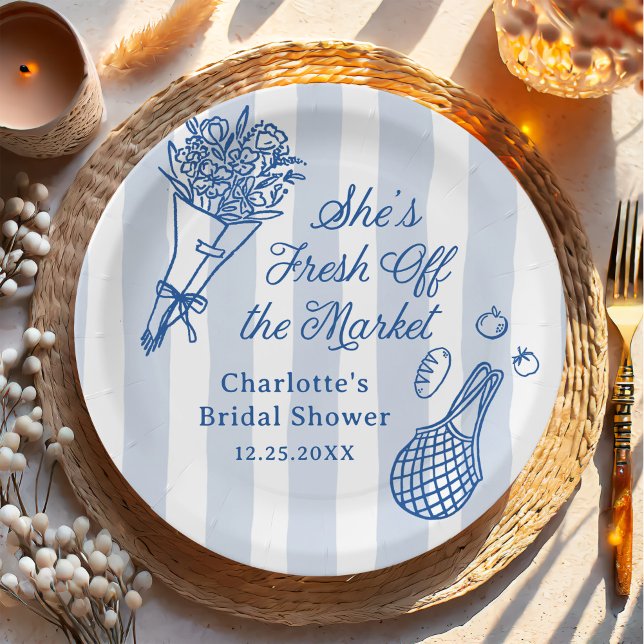 Handrawn Fresh Off the Market Bridal Shower Paper Plate (Creator Uploaded)