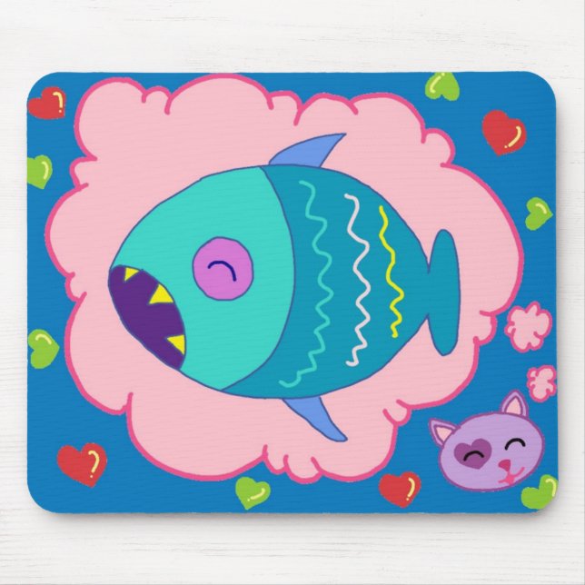 Handrawn Kitty Loves to Dream Mousepad (Front)