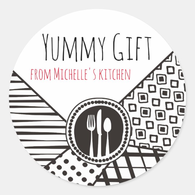 Handrawn mixed patterns utensils chef catering classic round sticker (Front)