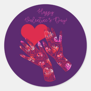 Hands and Heart Happy Valentine's Day Classic Round Sticker