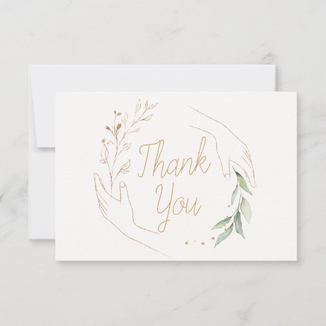 Hands and leaves Thank You Business card (Front)