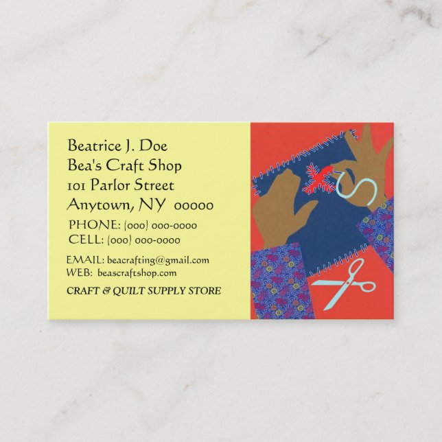 HANDS BUSY QUILTING STITCHIN CRAFTER BUSINESS CARD (Front)