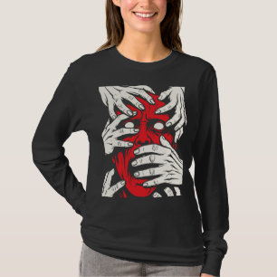 Hands Covering Face Horror Red Demon Art T-Shirt
